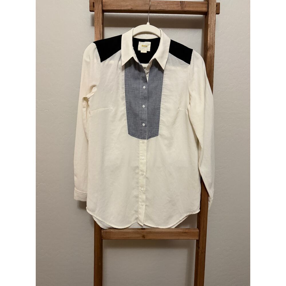 Maeve Anthropologie Alexis Chambray Belted Tunic Color Block blouse - Size 2